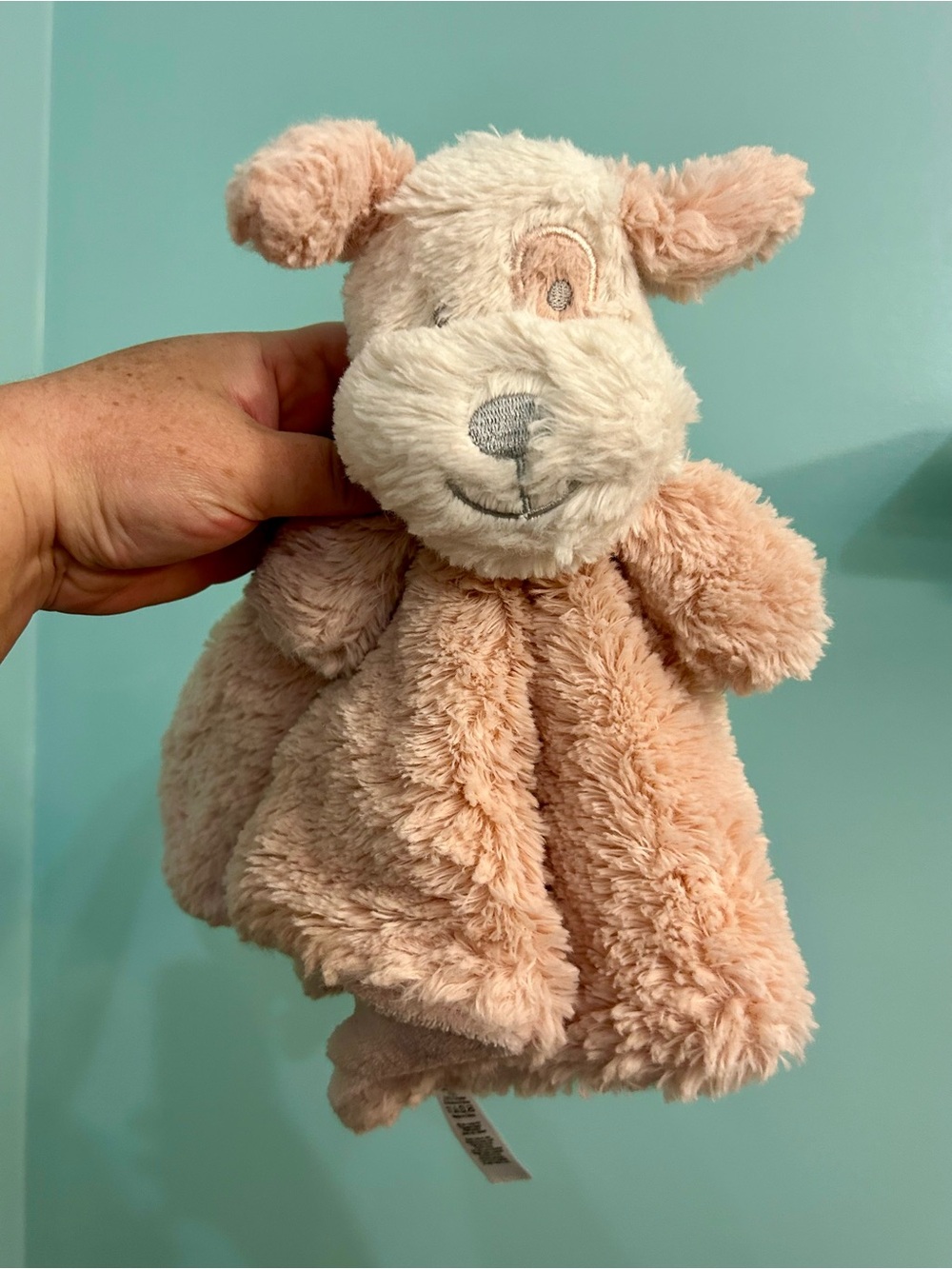 Oobles Pink & White Puppy Dog Plush Lovey Security Blanket Pink Eye Patch